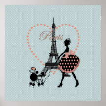 Caniche français de marche de fille vintage romant affiche