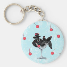 Caniche noir en verre n de Champagne… - customisé Porte-clés