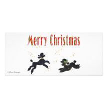 Caniches noirs jouant la carte de support de Joyeu Carte Double Customisable