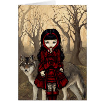 "Capuchon rouge carte de voeux en automne"