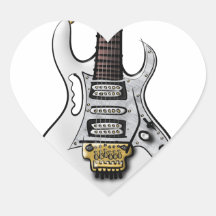 Caricature électrique unique de guitare de roche autocollants en cœur