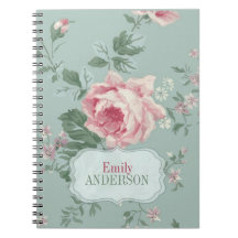 Carnet personnalisé par rose chic vintage de rose