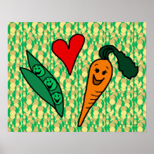 Carottes d'amour de pois, conception verte et oran posters