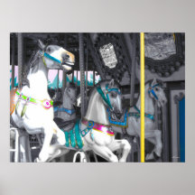 Carousel Horses with a hint of colour Posters