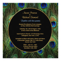 Carré de faire-part de mariage de plume de paon invitations
