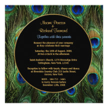 Carré de faire-part de mariage de plume de paon