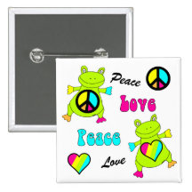 Carré de grenouilles de paix et d'amour badge