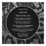Carré noir et argenté d'invitation de mariage dama