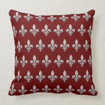 Carreau rouge royal argenté de Fleur de lys Floral Oreillers