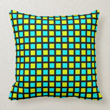 Carrés bleus et verts de Fluo sur l'oreiller noir 