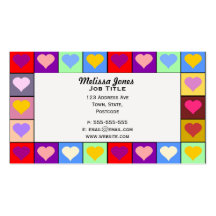 Carrés colorés de coeur cartes de visite personnelles