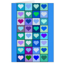 Carrés pourpres et bleus de coeur carte