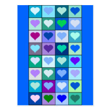 Carrés pourpres et bleus de coeur cartes postales