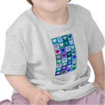 Carrés pourpres et bleus de coeur t-shirts