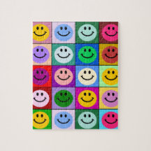 Carrés souriants de visage d'arc-en-ciel puzzles avec photo