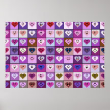 Carrés souriants roses et pourpres de coeur posters
