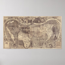 Carte 1507 du monde de Martin Waldseemuller Poster