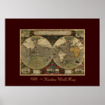 "Carte 1595 du monde carte historique de Hondius" Posters