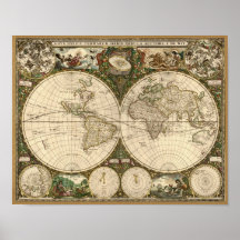Carte 1660 du monde d'antiquité par Frederick de W Poster