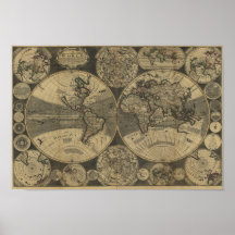 Carte 1702 vintage du monde d'antiquité par George Poster