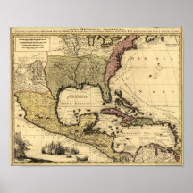 Carte 1710 du Mexique, des Caraïbe et de l'Amériqu Posters