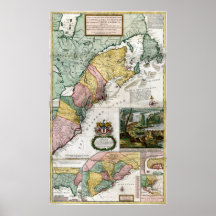 Carte 1715 des colonies britanniques en Amérique Posters