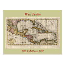 Carte 1790 des Antilles par Dilly et Robinson Carte Postale