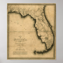 Carte 1823 de la Floride Affiches