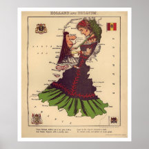 Carte 1868 de caricature de la Hollande et de la B Poster