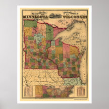 Carte 1871 de chemin de fer du Minnesota et du Wis Posters