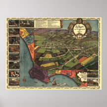 Carte 1871 panoramique de Los Angeles la Californi Affiche