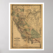 Carte 1876 de chemin de fer de la Californie et du Posters