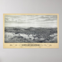 CARTE 1878 DE SEATTLE AFFICHE