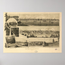 Carte 1884 panoramique d'île de Victoria Vancouver Posters