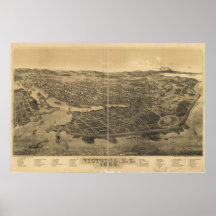 Carte 1889 panoramique d'île de Victoria Vancouver Affiches