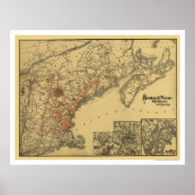 Carte 1898 de chemin de fer de Boston et du Maine Posters