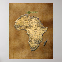 carte 3D de l'AFRIQUE sur l'affiche d'art de parch