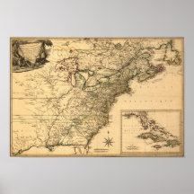 Carte américaine de colonies du cru 1777 par Pheli Poster