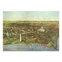 Carte antique aérienne vintage de ville de Washing Cartons D'invitation