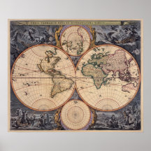 Carte antique du monde affiches
