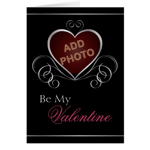 Carte argentée noire de Valentine de cadre de phot
