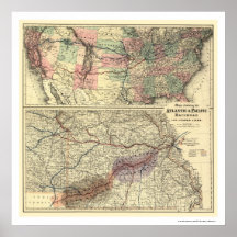 Carte atlantique et Pacifique 1873 de chemin de fe Posters