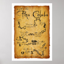 Carte au trésor cocktail Pina Colada Poster