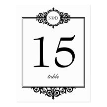Carte blanche noire de nombre de table de mariage  cartes postales
