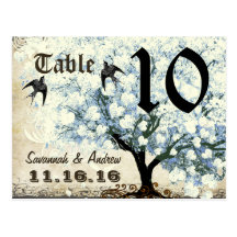Carte bleue de nombre de Tableau d'oiseaux d'arbre Cartes Postales