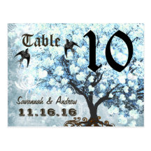Carte bleue de nombre de Tableau d'oiseaux d'arbre Cartes Postales