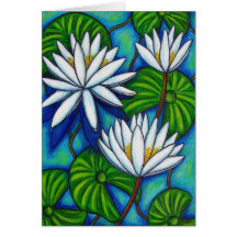 Carte bleue de salutation/note de Nymphaea