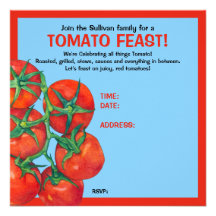 Carte bleue d'invitation de festin de tomates roug