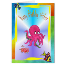 Carte brillante de joyeux anniversaire de poulpe