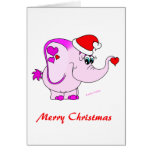 Carte chanceuse de Joyeux Noël d'éléphant rose d'a